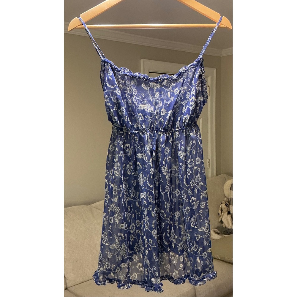 VTG Y2K Victoria's‎ Secret Babydoll Top Blue Floral Sheer Ruffle Coquette M